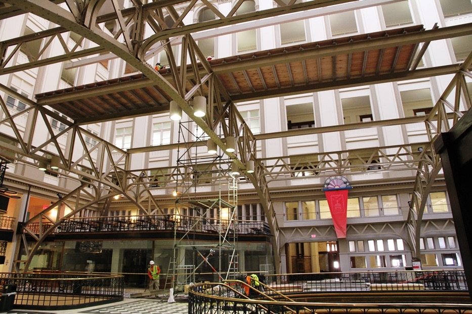 The atrium of the Trump International Hotel during conservation of Irwin's SHADOW PLANES 