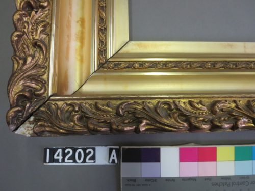 Corner of frame showing loss of design