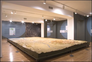 The restored Topographic Watershed Map on exhibit now at The Queens Museum.