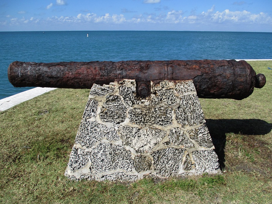 The 17th century British British cast iron cannon on Boca Chita before treatment. It was recovered in the 1930’s from the wreck of the HMS Winchester (1695)