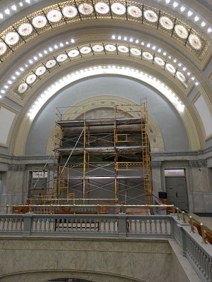 Scaffolding in front of I.M. Taylor's mural